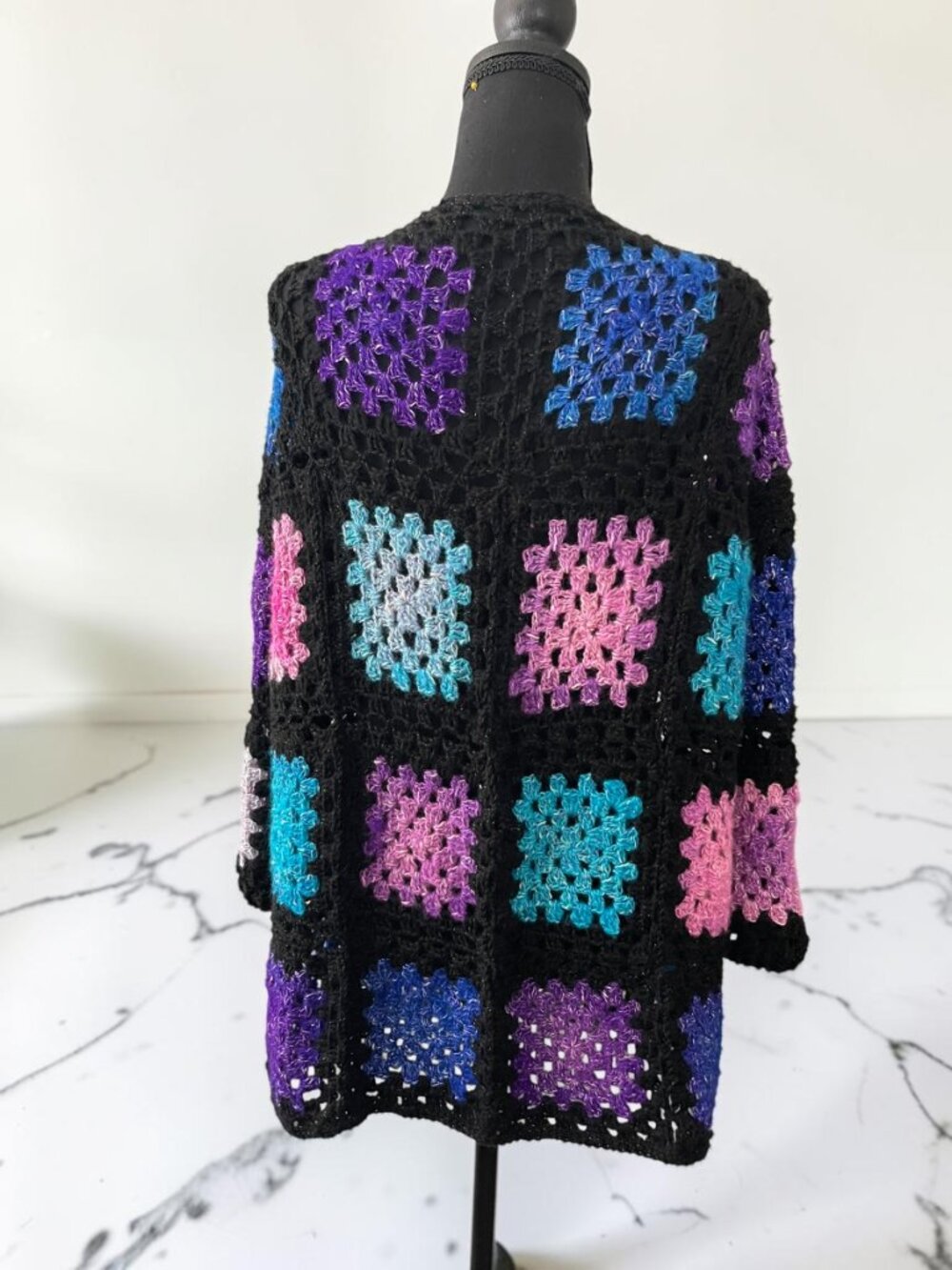 Handmade Crochet Granny Square Cardigan Long Duster Boho Festival Neon Pink - Picture 3 of 5
